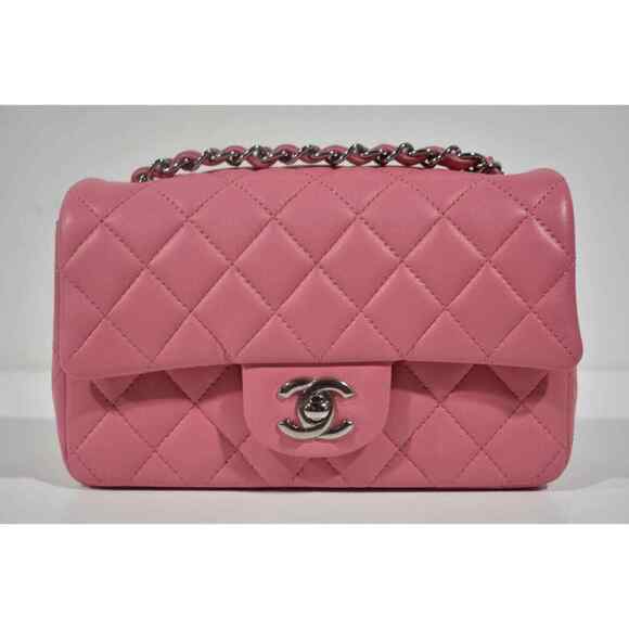 Chanel 21B Pink Lambskin Quilted Mini Flap Rectangle CC Shoulder Crossbody Bag - Picture 1 of 10